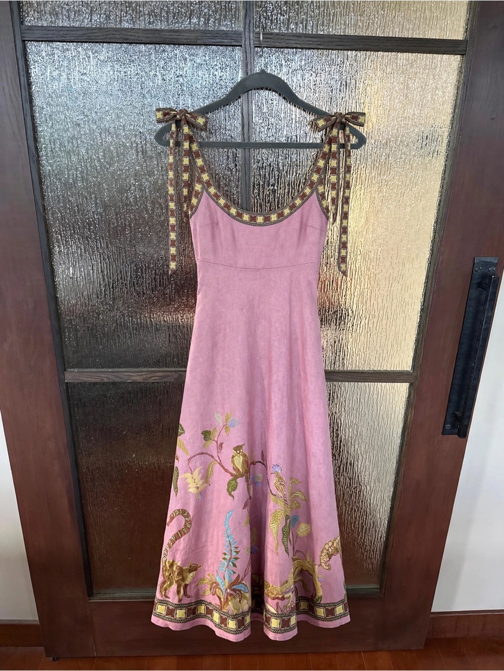ALÉMAIS Zuri Linen Ballet Midi Sundress Pink Floral Tie-Shoulder size US 2 - Picture 8 of 9